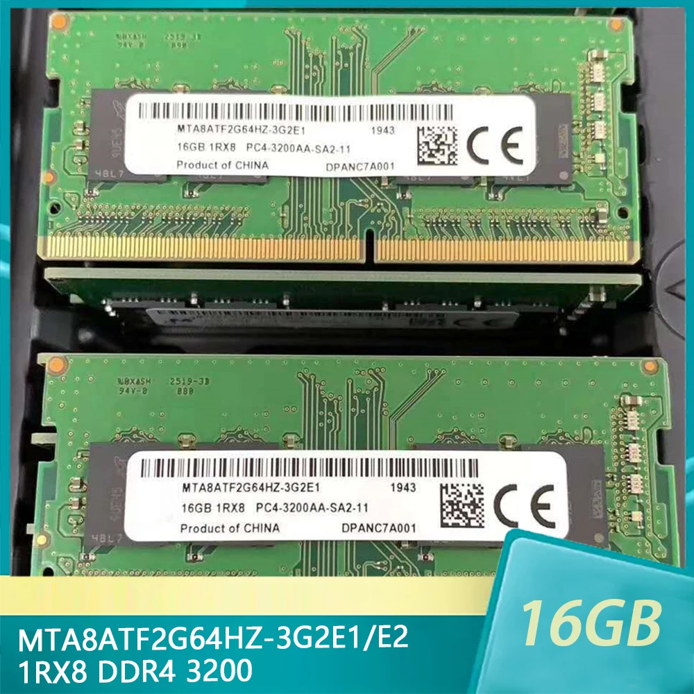 Memória RAM para Notebook, 16GB, 1RX8, DDR4, 3200, PC4-3200AA-SA2-11, MTA8ATF2G64HZ-3G2E1, E2, 1Pc