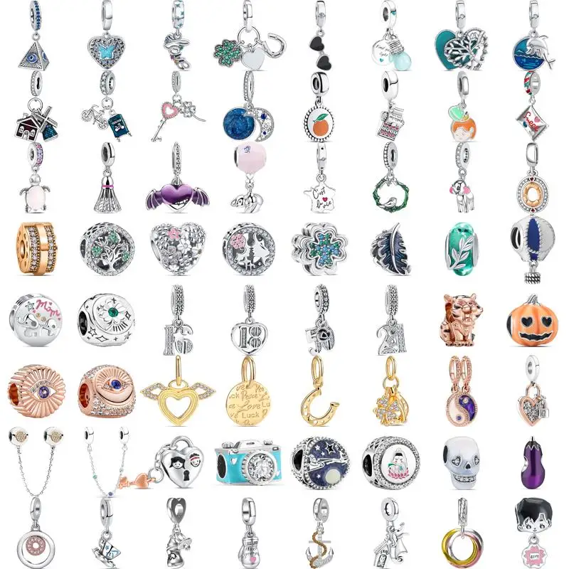 

Hot 925 Silver Four Leaf Clover Demon Eye Windmill House Angel Wings Classic Pendant Beads Fit Charms Bracelet Jewelry