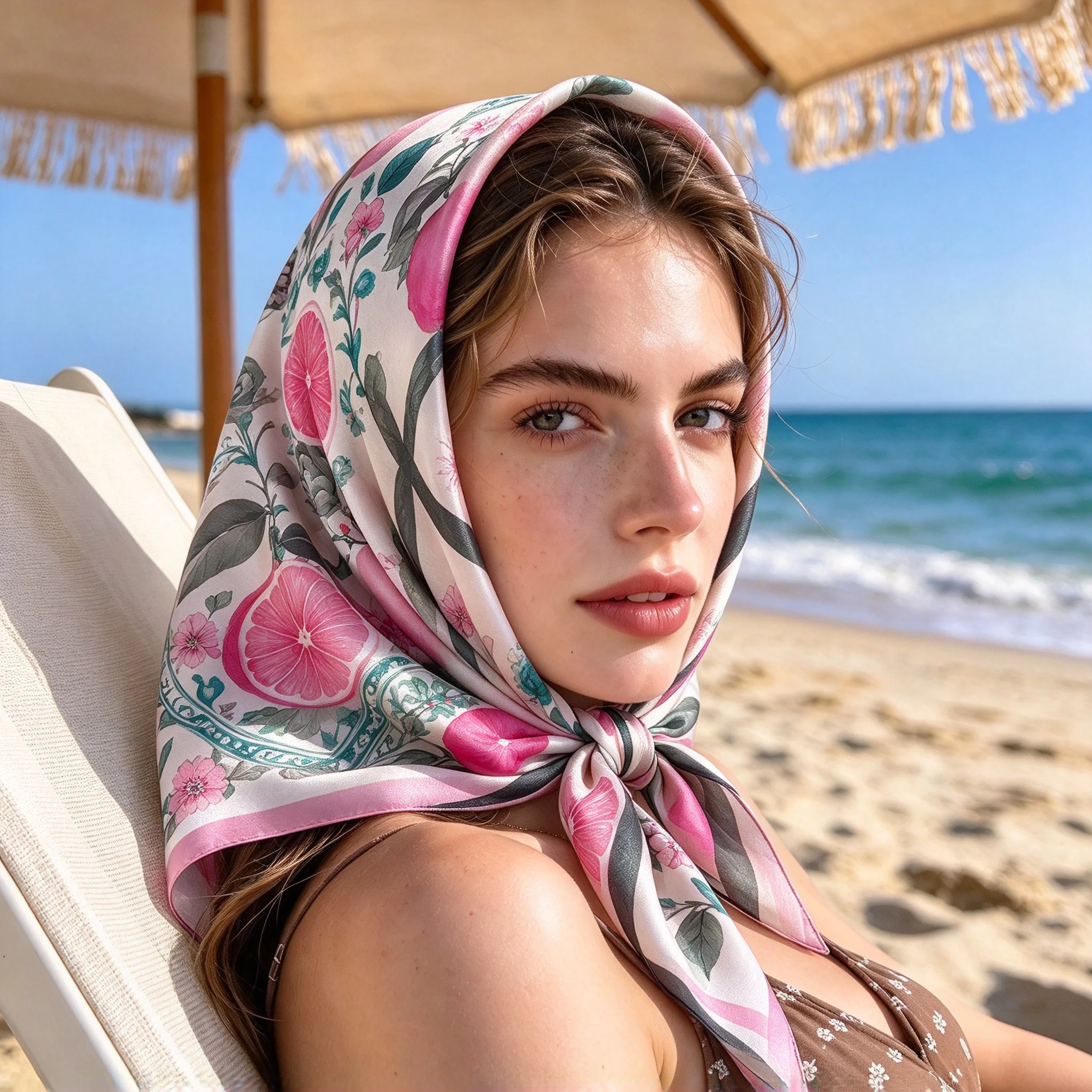 2026 New Fruit Printed Square Scarf For Women Fashion Bandanas Hairband Luxury Hijab Neckerchief Elegant Shawl Wraps