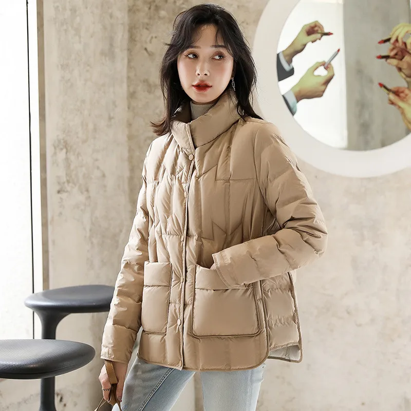 

Autumn Winter Warm Thicken White Duck Down Jacket Parka Women Stand Collar Down Coat Female Loose Big SIze Warm Puffer Outwears