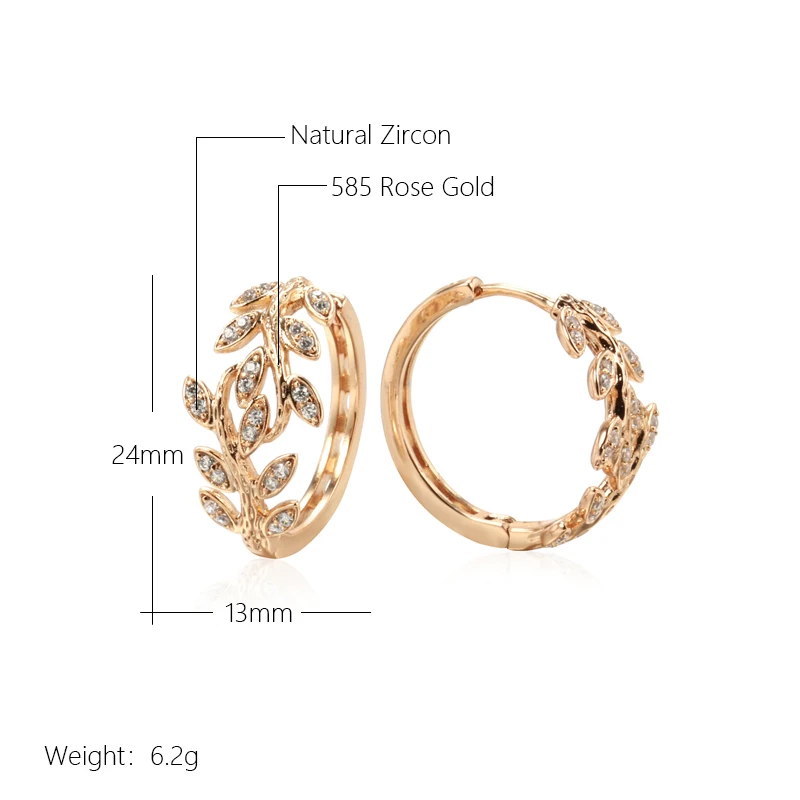 JULYDREAM Vintage Micro Inlay Zircon Leaf 585 Gold Color Hoop Earrings Women Trendy Jewelry Luxury Large Ear Dangles Accessories