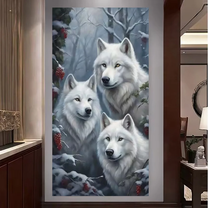 

Winter Snow Wolf 5D Diy Diamond Painting Kits Wild Animals Full Square Round Drill Mosaic Embroidery Pictures 200x100cm