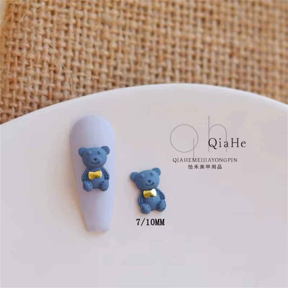 5pcs Bow tie Teddy Bear Nail Charms Accessories Kawaii 3D Matte Metal Alloy Coffee Color Bow Ribbon Jewelry Nail Art Decoration