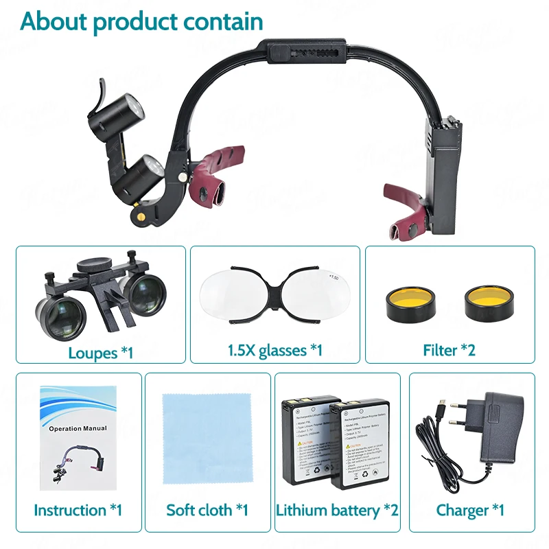 den tal Glasses Wireless 5W LED Headlight Binocular Surgical Loupes 3.5x 420mm Set Dentist Headband Adjustable Bracket