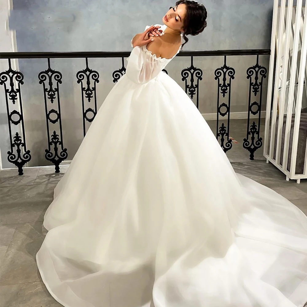 White Wedding Dresses Simple Puff Sleeves A-Line Sweetheart Wedding Gowns Cutom Made To Measures Organza Robe De Mariee Princes