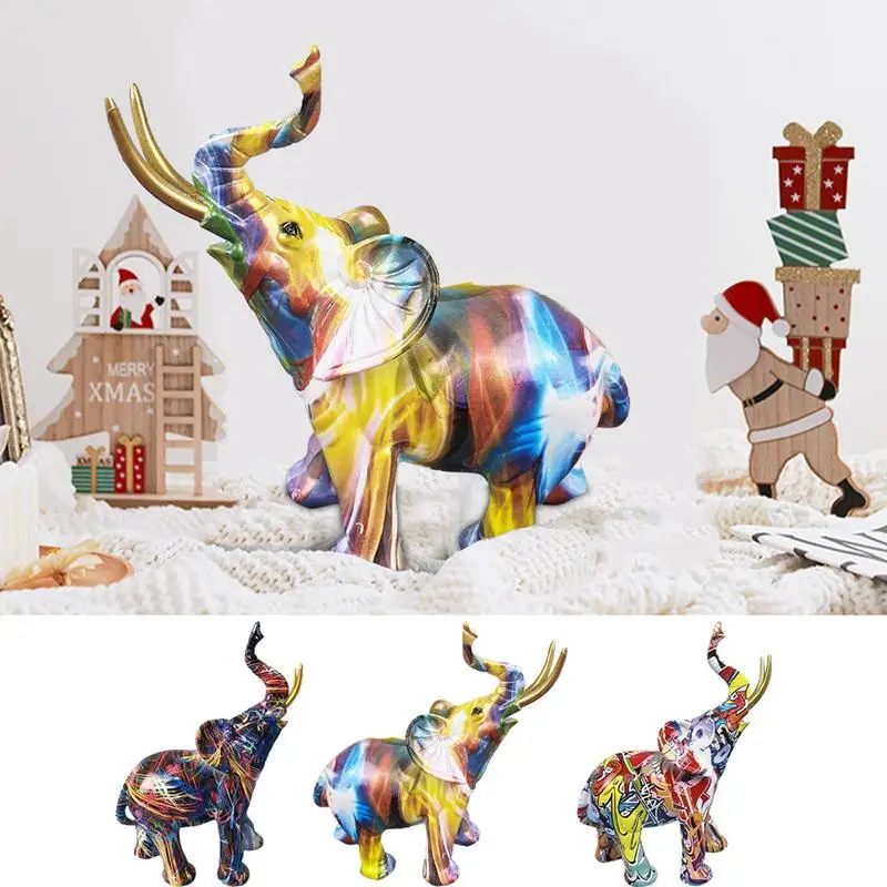 

Colorful Elephant Statue Colorful Animal Resin Sculpture Art Desk Ornament Home Decoration Animal Statues Art Figurines for Home