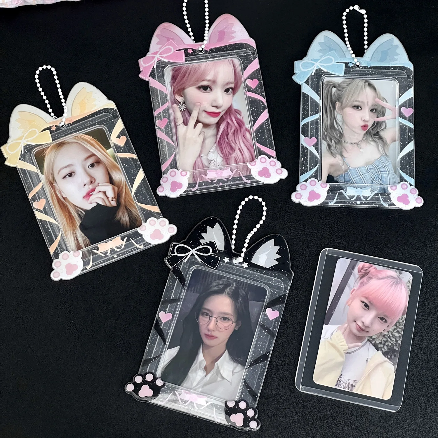 

3 Inch Photo Sleeves Card Holder Cute Lovely Cartoon Photocards Protector Card Organizer Glitter PVC Girl Bag Pendant