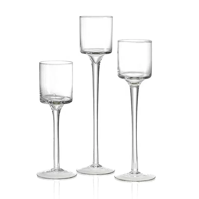 Top Clear Long Stem Glass Candle Holders 3 size Set Wine Glass Candle Jars for Wedding Holiday Festival Party