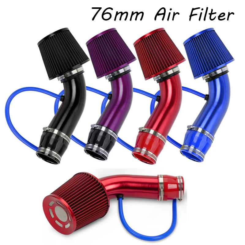 76mm 3inch Air Filter & Cold Air Intake System Turbo Induction Pipe Tube Kit With High Flow Cone Air Intake Filter