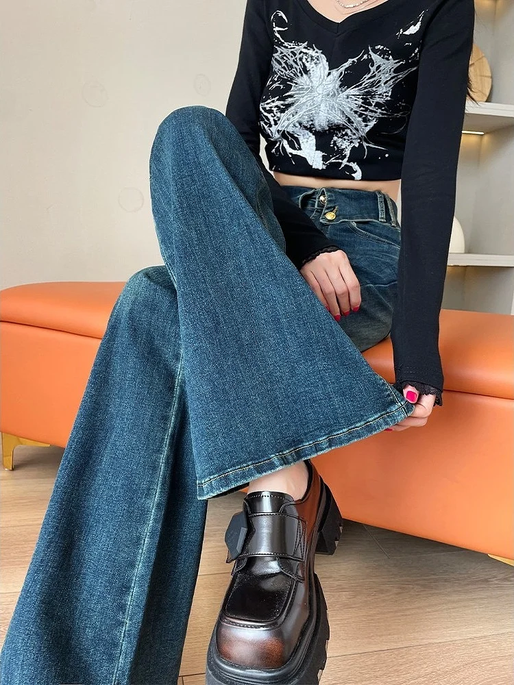 Hoge Taille Uitlopende Jeans Dames Lente Herfst 2024 Afslanken Hoge Taille Denim Broek Hot Girl Ontwerp Casual Lange Broek