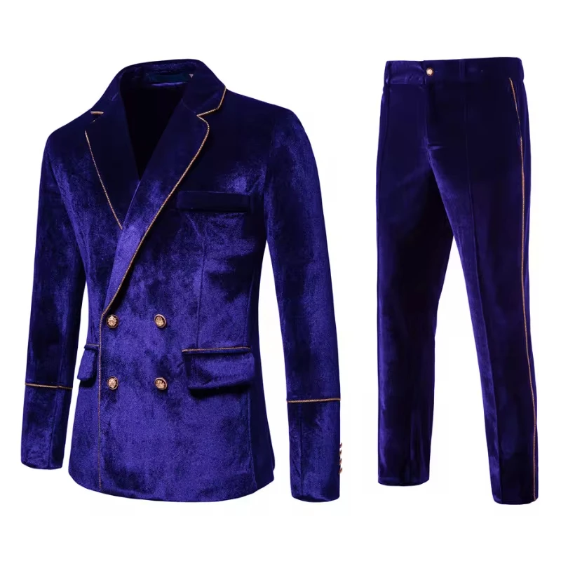 

Spring Autumn New Fashion Men's Trendy Color-coded Suit Sets Slim Double-breasted Solid Color Suits Blazers Pants Male Gowns