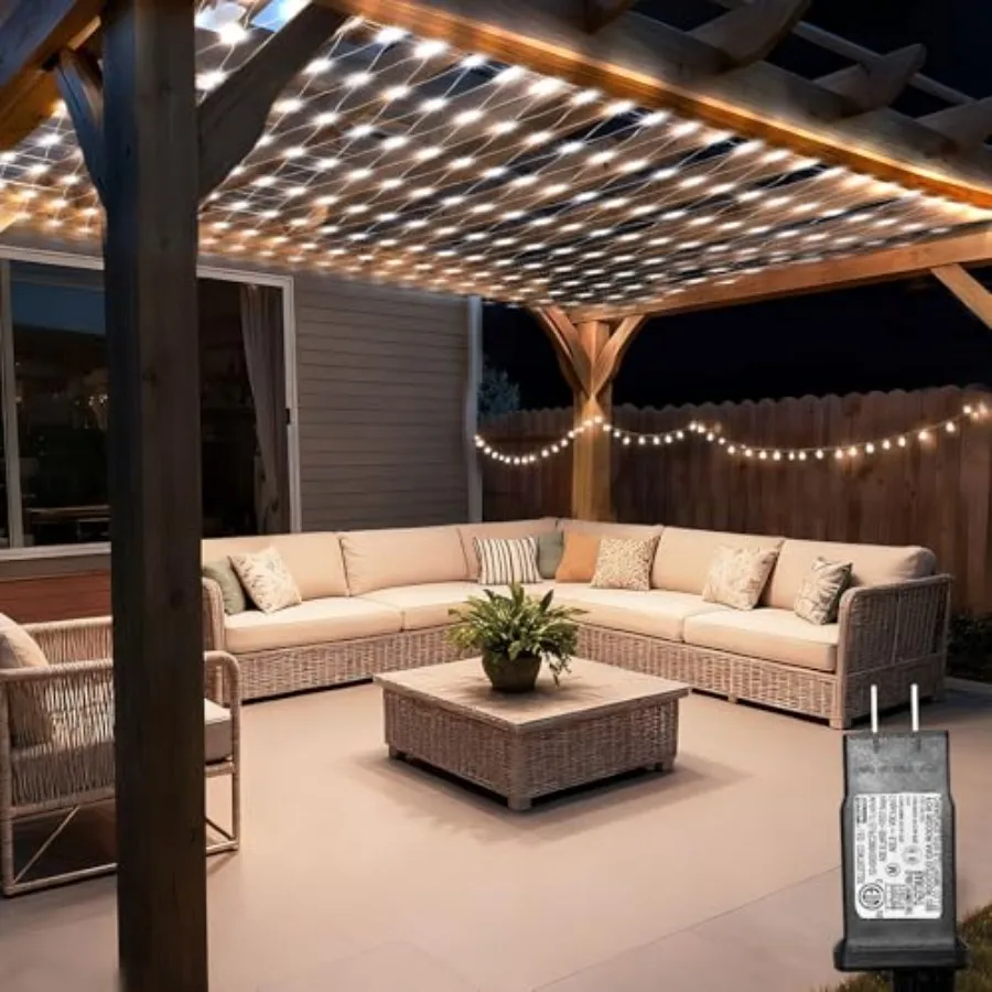 

Светодиодная сетка 4х4 метра для улицы, 400 LED, большие светильники для беседки, 8 режимов, таймер, водонепроницаемые, соединяемые, рождественские, прозрачные, белые