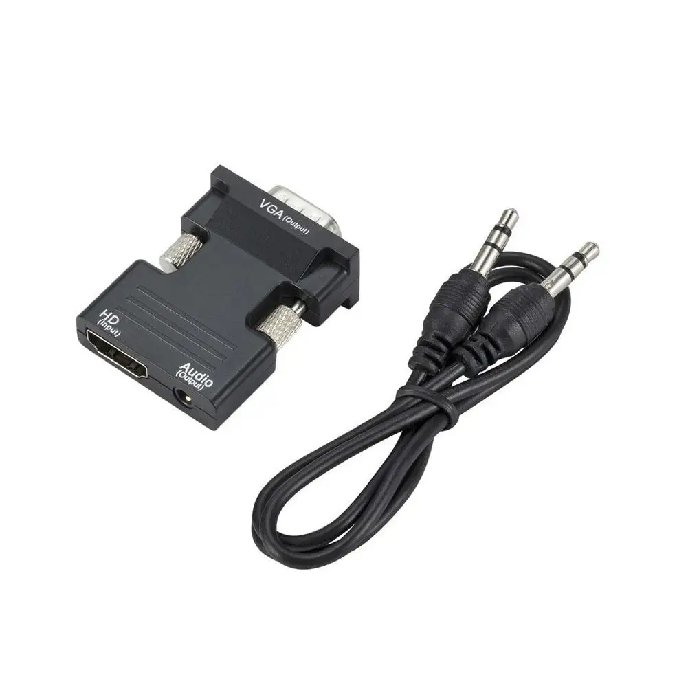 Compatible With HDMI To VGA Female To Rotational Connector 1080p With Audio Converter I-font Audio Video Adapter ABS