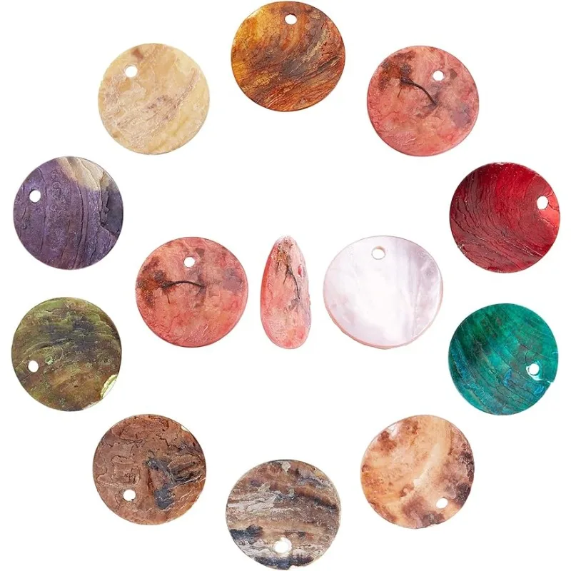 100Pcs 10 Colors Shell Charm Bulk Colorful Flat Round Assorted Seashell Slice Pendants Spray Paint Disc Coin Beads