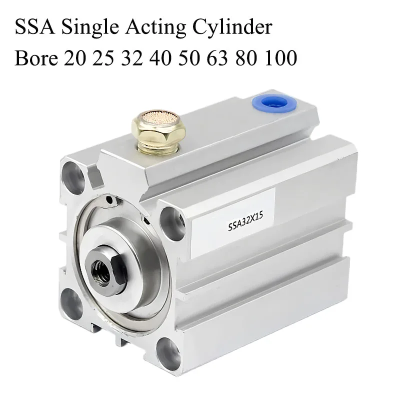 SSA Compact Single-Acting Air Pneumatic Cylinder Bore 20 25 32 40 50 63 80 100mm Stroke 5/10/15/20/25/30/35/40/45/50mm Durable