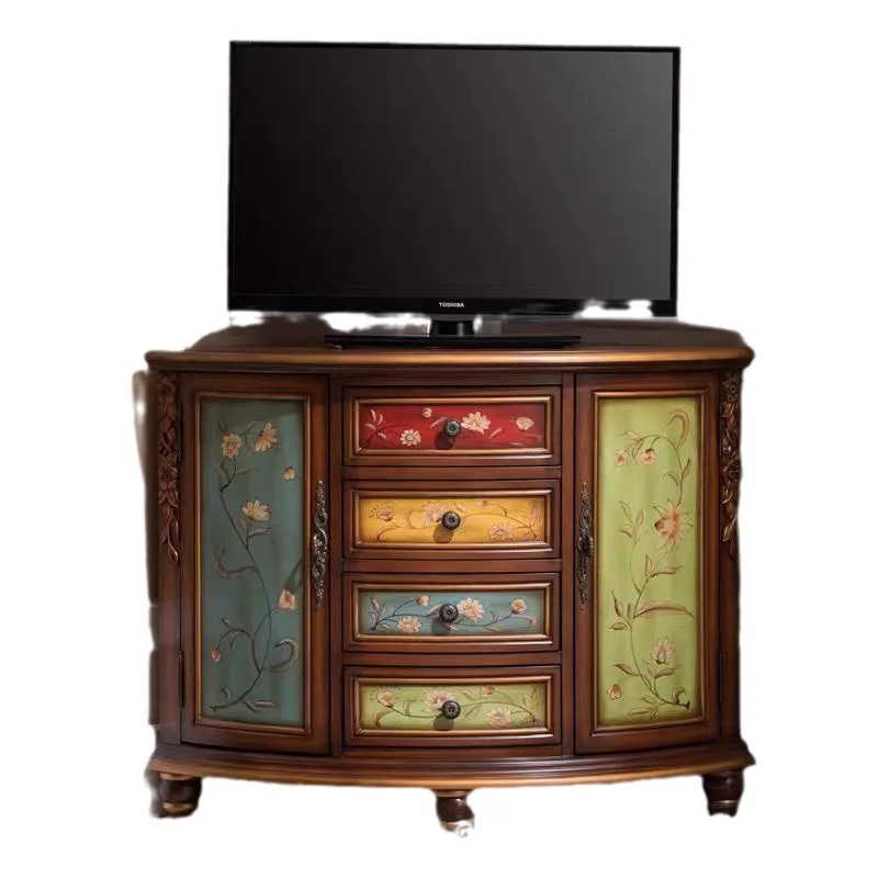 

European solid wood corner cabinet American retro small cabinet living room decoration storage