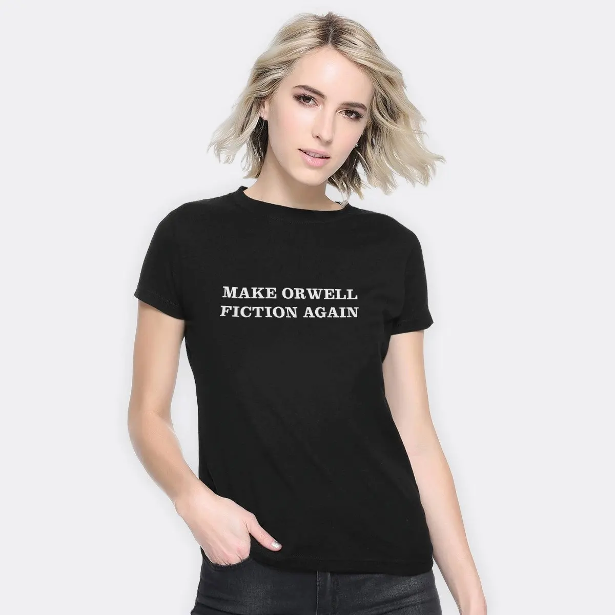 Make Orwell Fiction Again Printed T-shirt for Men and Women, Spring and Summer Pure Cotton Short Sleeved Unisex T-shirt
