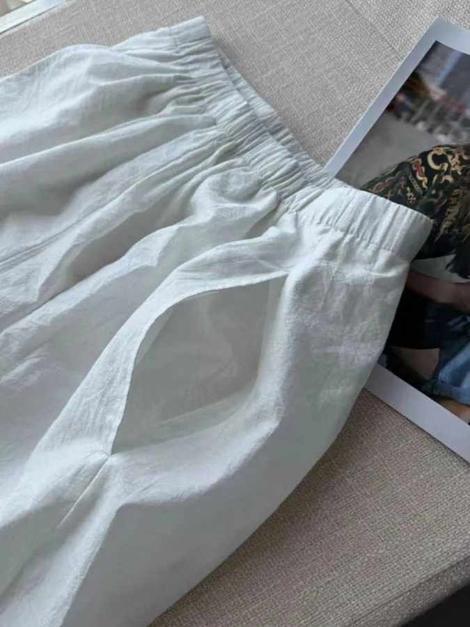 Losse katoenen wijde pijpen lantaarnbroek dames zomer nieuwe Sle Harlan broek transparant wit gedrapeerd losse fit casual broek