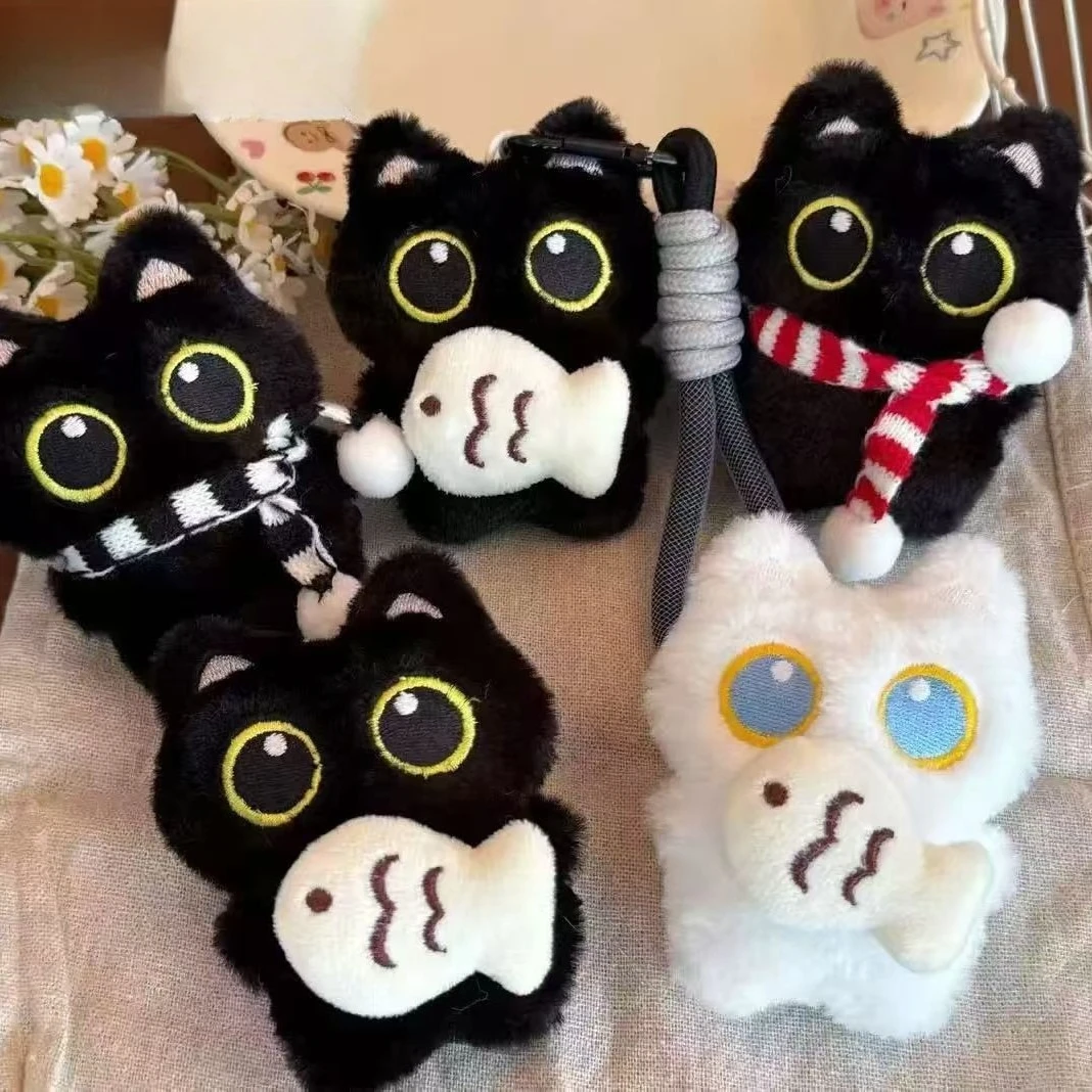 Cute Black Cat Plush Keychain Cartoon Kitten Soft Stuffed Doll Pendant Car Key Backpack Bag Doll Pendant Keychain Decor Gift