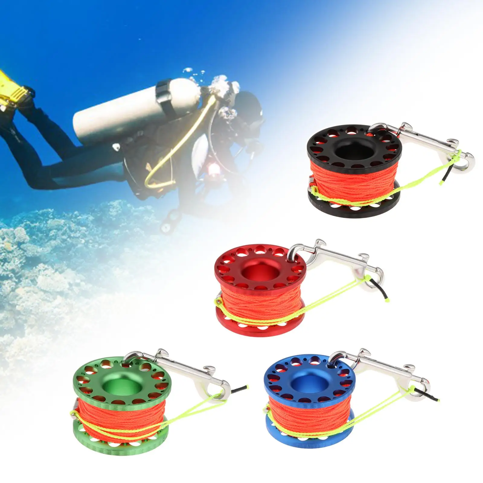 Scuba Diving Reel with Stainless Steel Double End Bolt Snap for Diving Freediving Underwater Activities Snorkeling Equipment