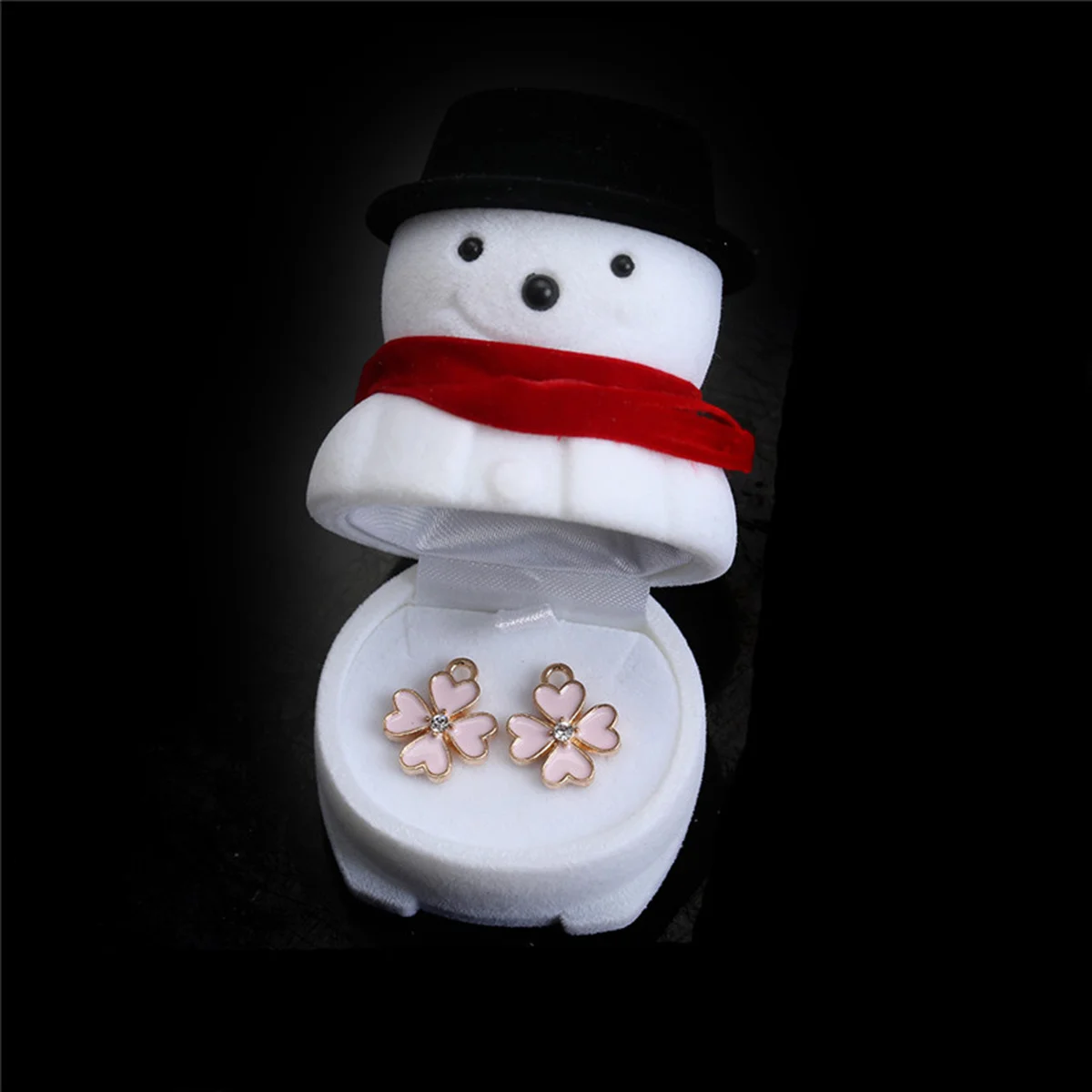 

Snowman Jewelry Box White and Black Premium Flannel Ring Storage Case Delicate Organizer for Proposal Engagement Wedding