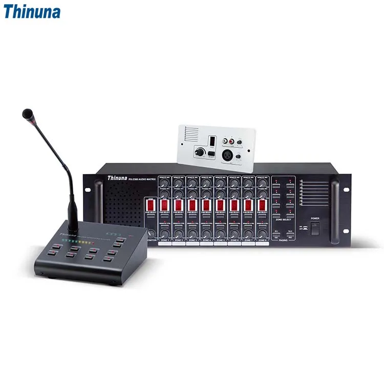 Thinuna PX-2388 PA System Power Amplifier 8x8 Audio Matrix Paging Controller Switch Audio Matrix for Zone Paging, Emergency