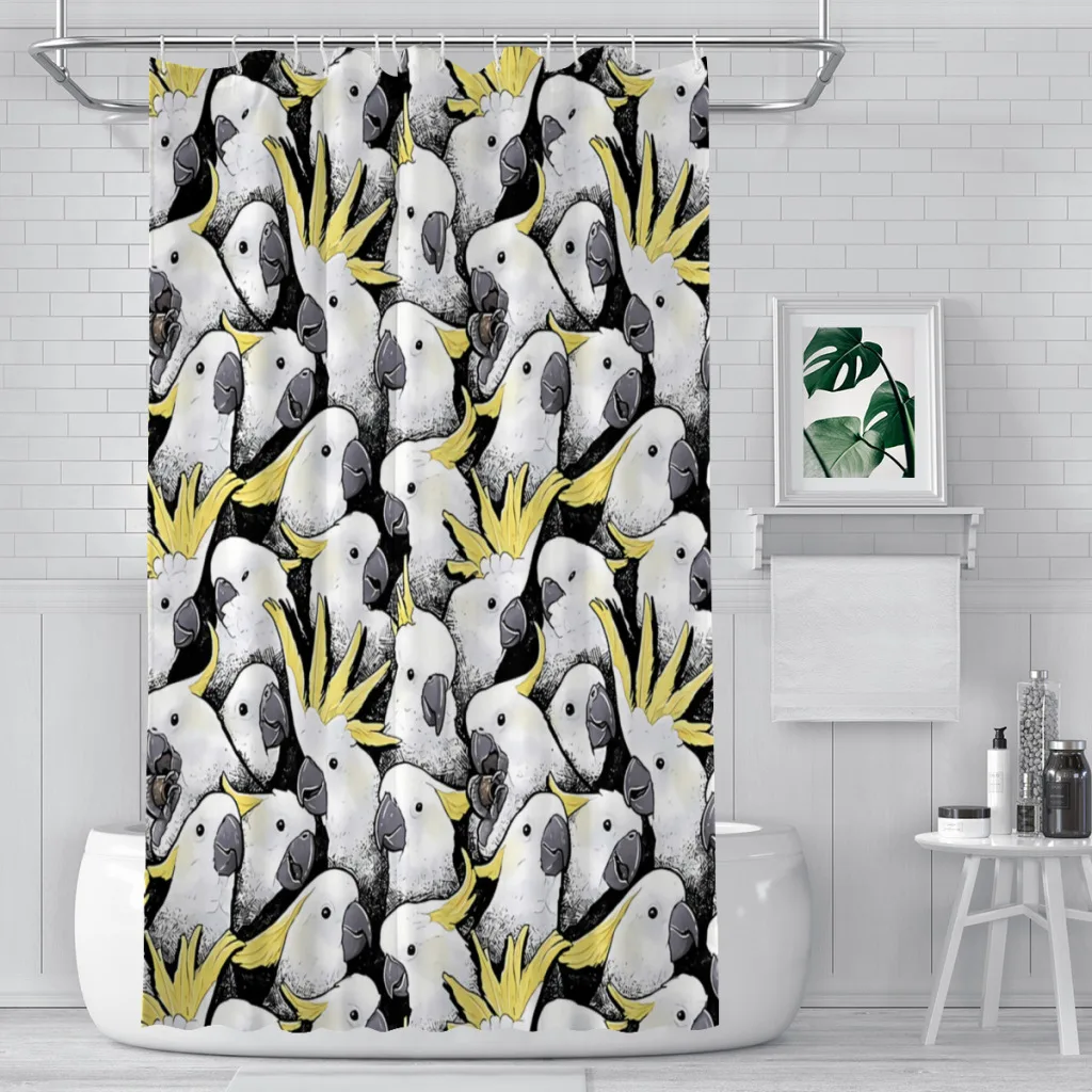 Crested Cockatoo Bathroom Shower Curtains Cute Bird Animal Waterproof Partition Curtain Designed Home Decor Accessories