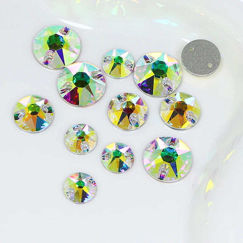 Round Rivoil Strass Sew On Rhinestones Flat Back Glass Crystal Sewing Accessories Applique Stones For Needlework Clothes Dress