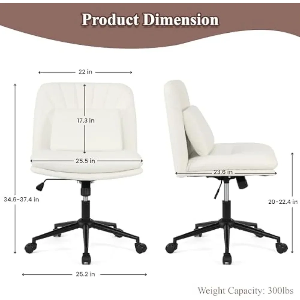 Sillón de altura ajustable para oficina en casa, silla de oficina con patas cruzadas de cuero, silla de trabajo de tocador giratoria ancha con cojín para la cintura