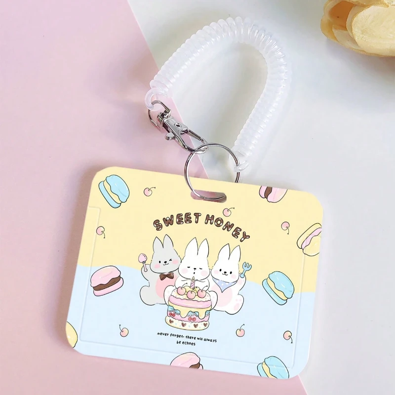 Creative Design Card Holder with Elastic Rope Retractable for Student Bus/Meal Card Protection Case Women Badge Holder Keychain