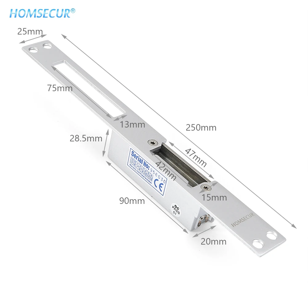 

HOMSECUR Fail Safe Mode Stainless 12V Electric Lock Door Closed When Power On 500KG Holding Force For Access Control Doorphone