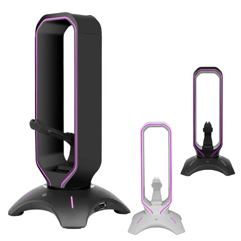 B27B RGB Gaming Headphone Stand Over-Ear Headset Holder With Mouse Bungee Cord Shelf For Desk Display White view 2