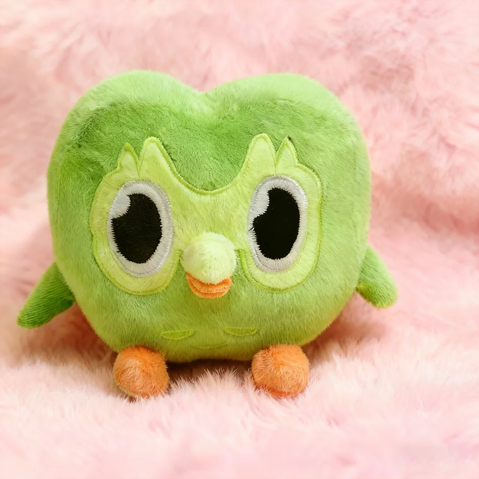 دمية البومة الخضراء القطيفة Duolingo لعبة تعليمية للتدريب على اللغة الأجنبية للأطفال هدية مجموعة أفلام الحيوانات المحشوة التلفزيونية