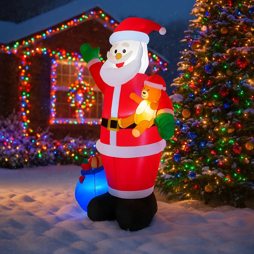 2,1 M/6,8 FT Aufblasbare Santa Claus teddybär geschenk tasche LED lichter hause dekorationen Spielzeug Hof Weihnachten urlaub decor Liefert