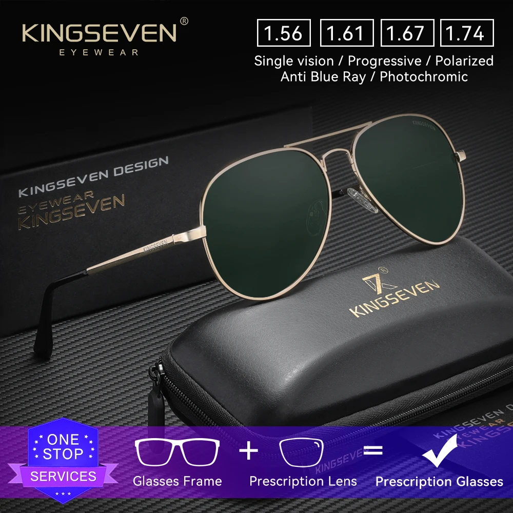 

KINGSEVEN Pilot Driving Men Prescription Sunglasses Myopia Hyperopia Progressive Eyewear Fashion Business Optical Lens Glasses