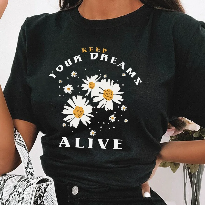 Kuakuayu HJN Keep Your Dreams Alive Inspirational Quotes Print Women's Retro T-Shirt Summer Casual Loose Cute Aesthetic Tee