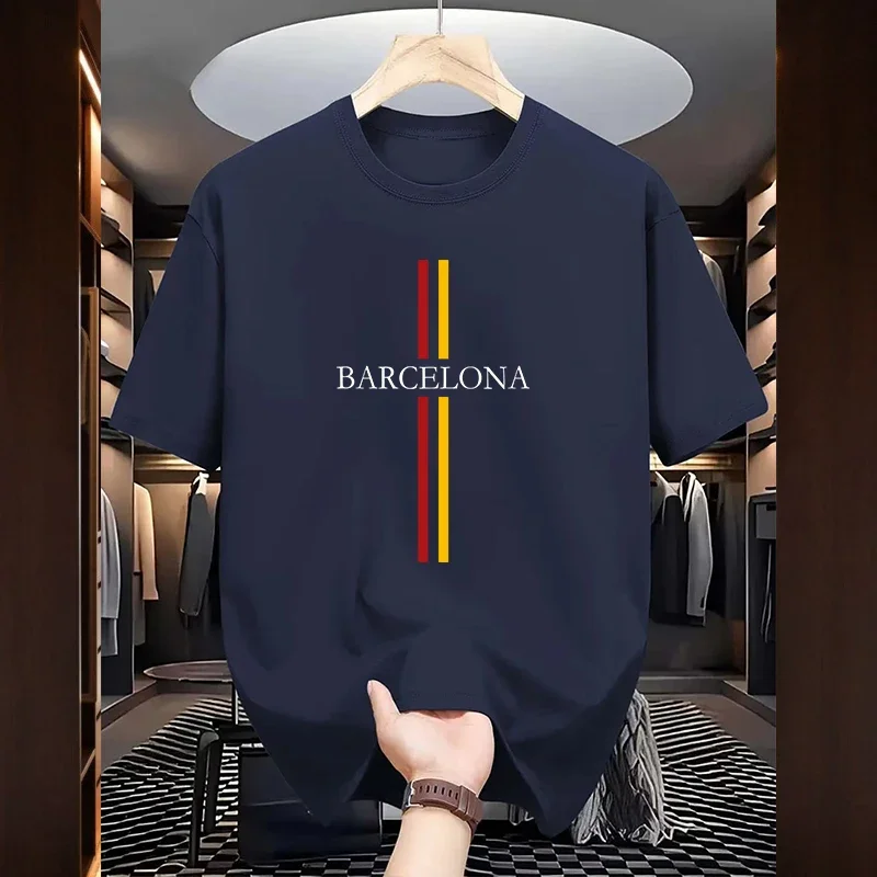 Barcelona Herren-Baumwoll-T-Shirt, Frühling, Sommer, täglich, lässig, modisch, O-Ausschnitt, kurzärmelig, Top, männlich, Zuhause, Outdoor, Komfort, weiche T-Shirts