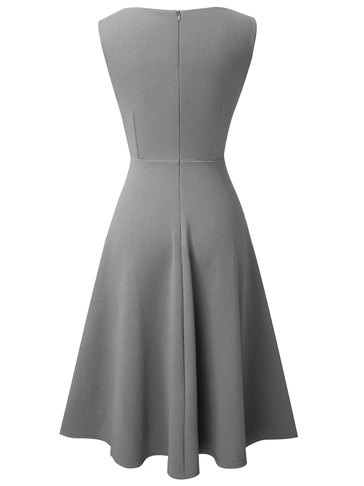 Nice-forever Summer Women Classic Solid Color Sexy Low Cut Dresses Cocktail Club Party Vintage Flare Swing Dress A285