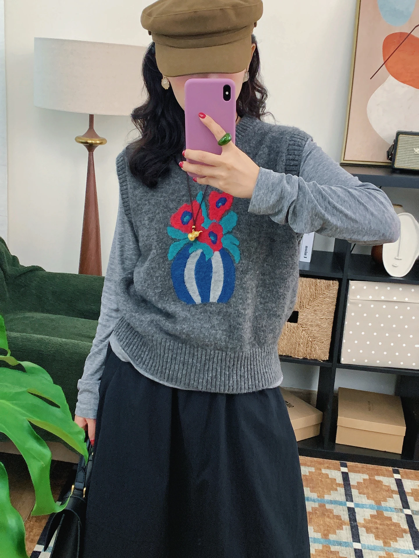 

Женский вязаный жилет с вышивкой, узор «Бутылка» из камвольного войлока, для многослойных образов, осень-зима, повседневный стиль