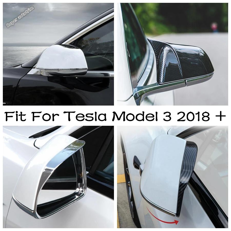 

Chrome Rear View Rearview Side Mirror Cover Trim Rain Block Eyebrow Decoration Accessories Fit For Tesla Model 3 2018 - 2021