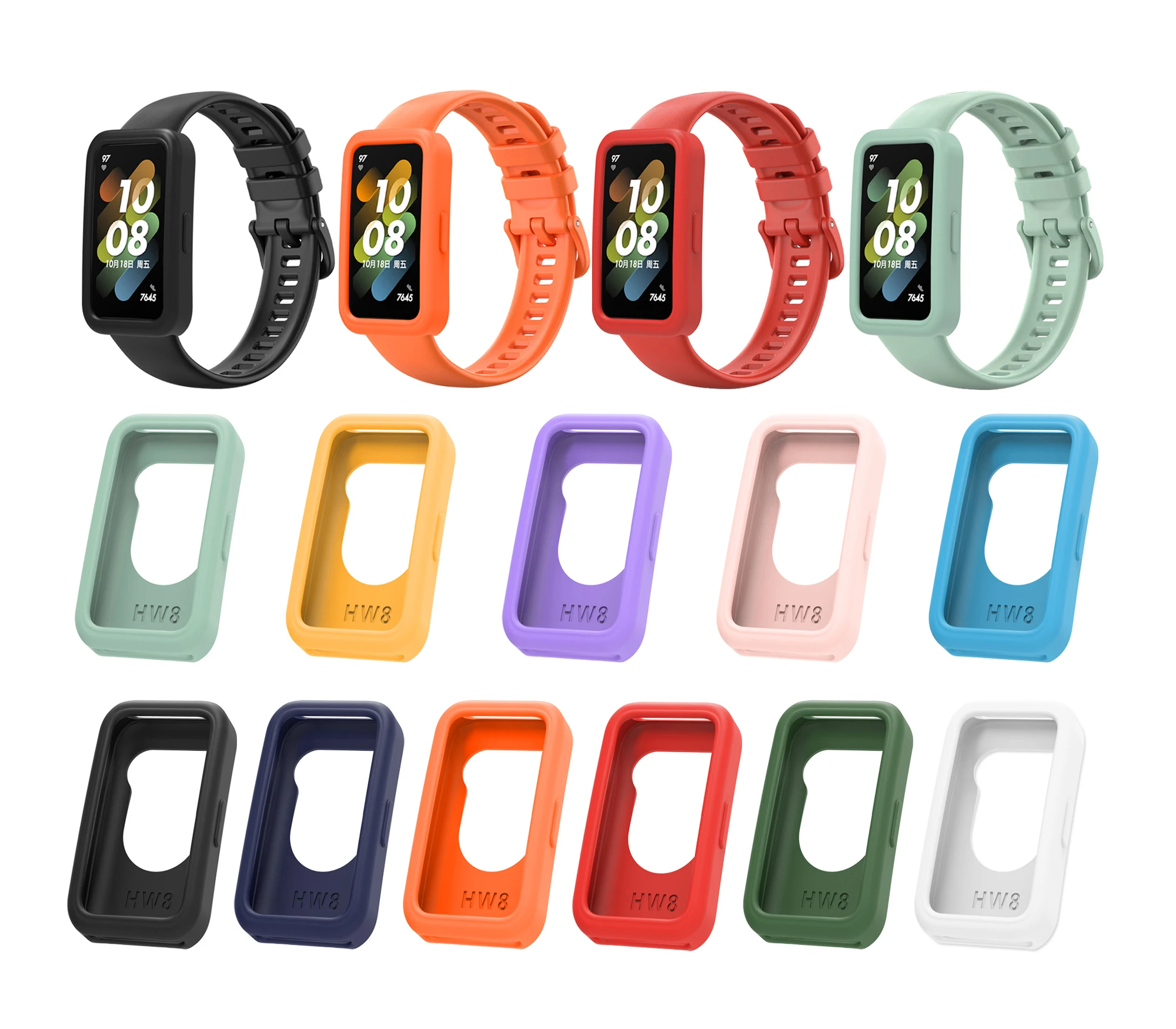 เคสซิลิโคนอ่อนนุ่มสําหรับ Huawei Band 8 Candy สีสันเปลี่ยนกันชน TPU ฝาครอบป้องกันสําหรับ Huawei Band 9 อุปกรณ์เสริม