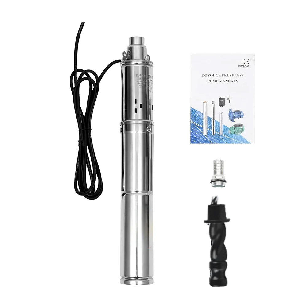 

750W 48V Solar Deep Well Pump Max Head 100M With Built Controller DC Brushless Stainless Steel Submersible Drilling Pump