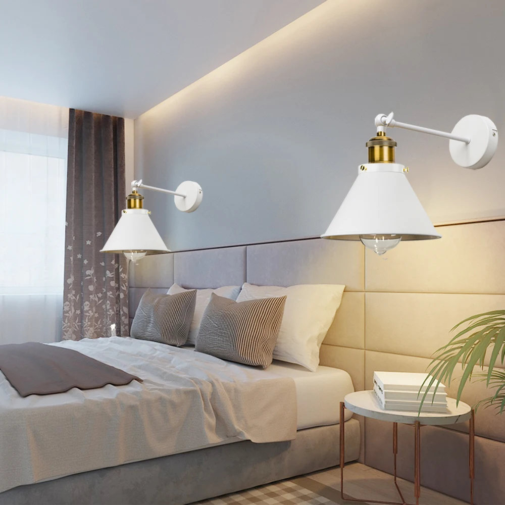 White Modern Wall Sconces Light Fixtures Hardwired with Metal Shade,Indoor Decor Arm Swing Lamp for Hallway,Bedroom,Living Room,