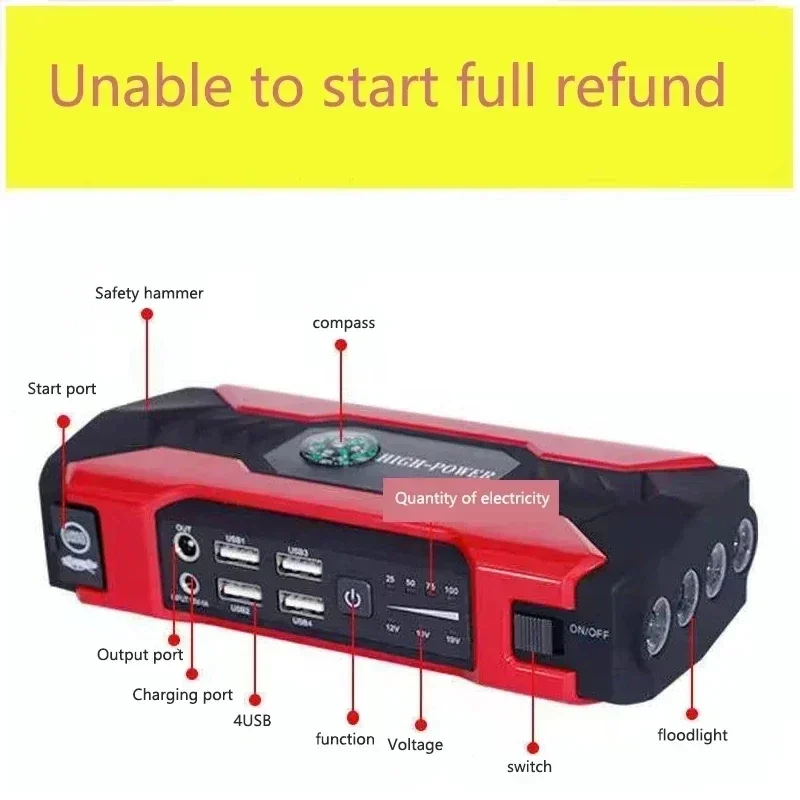 Imagem -06 - Eafc-portable Automotive Starter Charging Bank Impulsionador da Bateria Automotiva Dispositivo de Partida Início Automático de Emergência Iluminação 12v