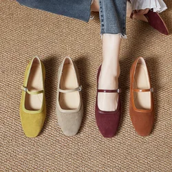 【SH-Y】 2024 Soft Susde Leather Shoes For Women France Vintage Style Mary Jane Shoes