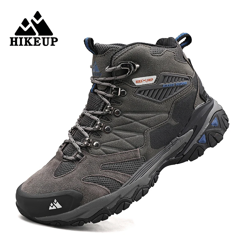 HIKEUP Winter Boot Men Outdoor Hiking Boots Suede High Top Leather Outdoor Trekking Sneakers Mens Mountain Tactical Boots