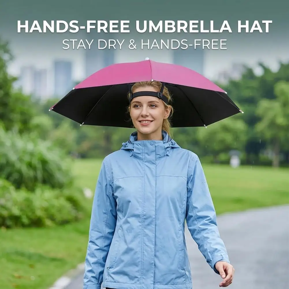 Portable Head-Mounted Umbrella Hat for Fishing Outdoor Hiking Gardening Sun Shade Rainproof Foldable Large Size Headwear