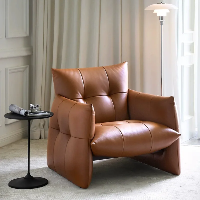 

Medieval Style Living Room Leisure Chair First Layer Cowhide Natasha Full Leather Single Sofa Leisure