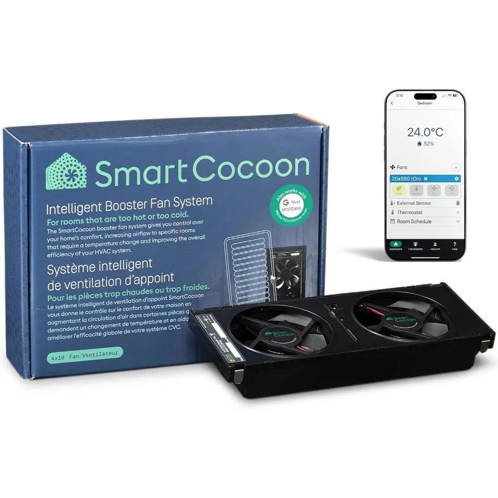 

4"X10" Register Booster Fan Smart Air Conditioner & Heater Floor Fan Integrates With Ecobee & Nest Thermostats Syncs
