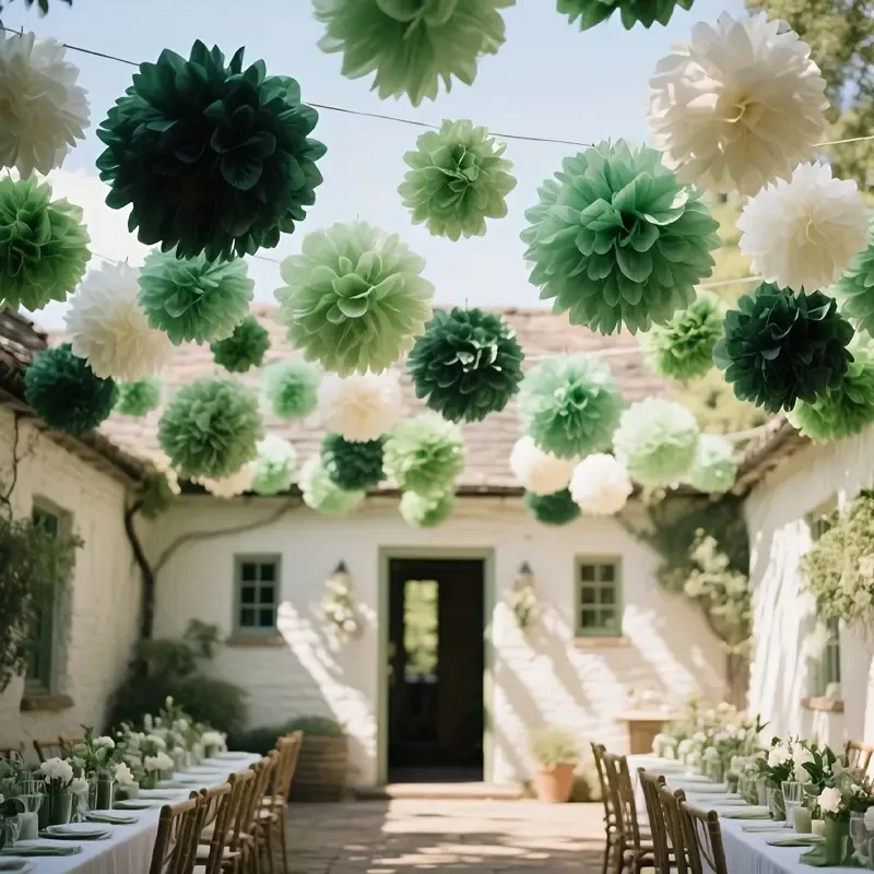 30 Pieces of Bohemian Style Green Sage Paper Flower Balls with Butterfly Decorations - DIY Hanging Decorations for Weddings, Birthday Parties, Graduation Ceremonies, Halloween, and Christmas - Indoor and Outdoor Party Decorations, No Power Required view 2